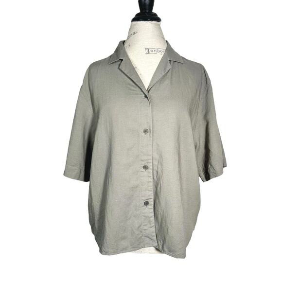 Uniqlo | Women | Slate Gray Boxy Minimalist Linen Blend Button Up Shirt | Large - Picture 2 of 9